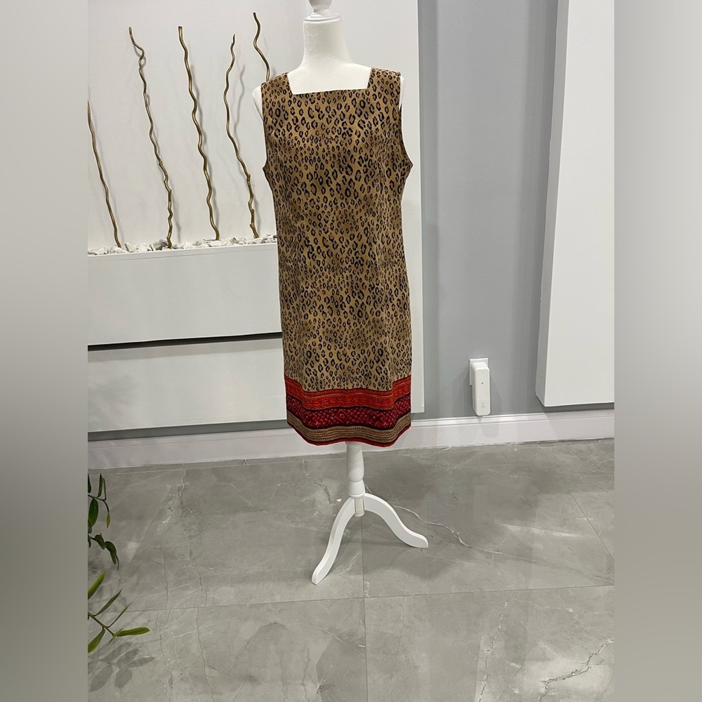 Sag Harbor Leopard Print Mini Dress with Red Border